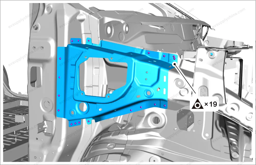 Water tank upper crossbeam right connecting plate assembly — BYD BYD Atto 3 — OE 13443028-00, SC2EM-5301579