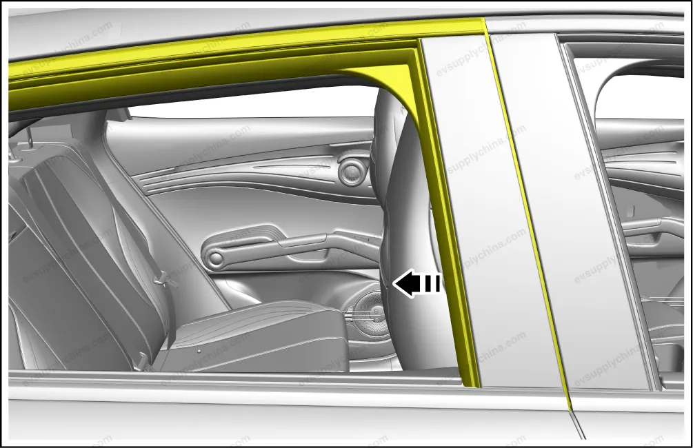 Left rear B-pillar exterior trim assembly — BYD BYD Atto 3 — OE 13186846-00, SC2E-5402930