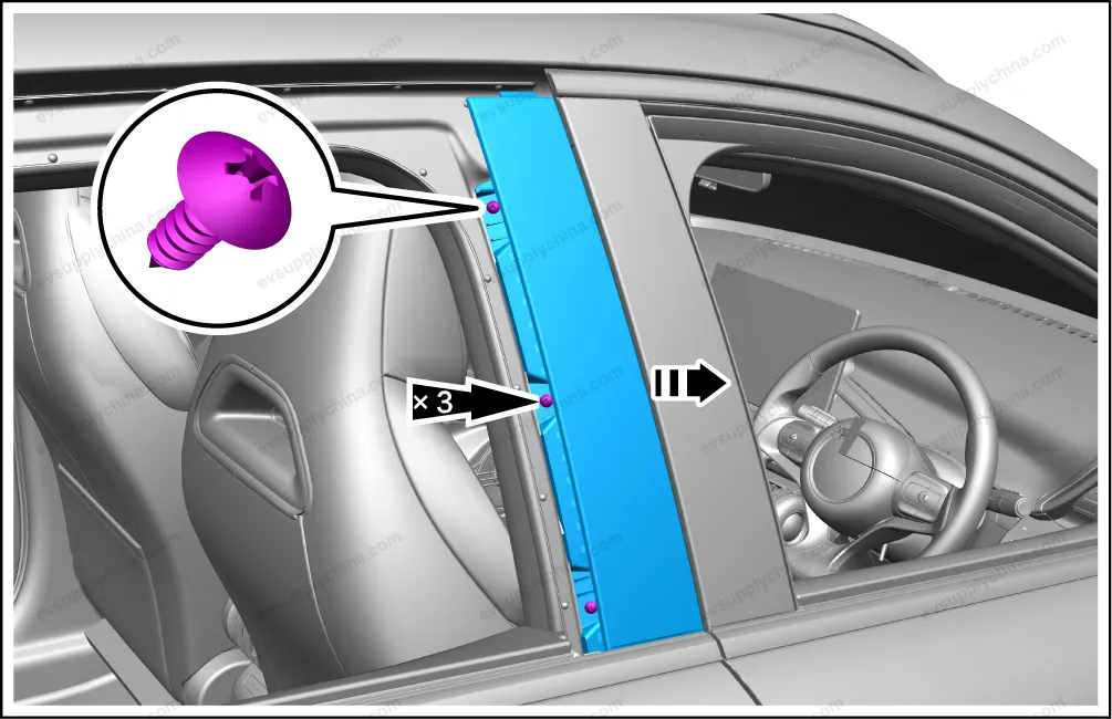 Left rear B-pillar exterior trim assembly — BYD BYD Atto 3 — OE 13186846-00, SC2E-5402930
